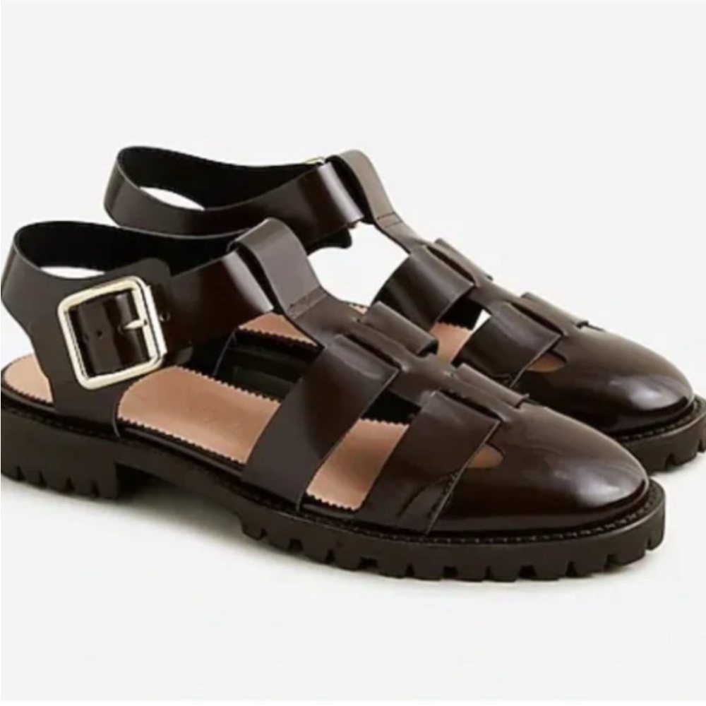 J. Crew Dark Brown Leather Fisherman Sandals with Buckle